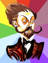 Caricatura en color de Alexander Scriabin (compositor ruso, 1872-1915)